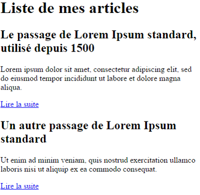 Rendu visuel de la page contenant deux articles en latin